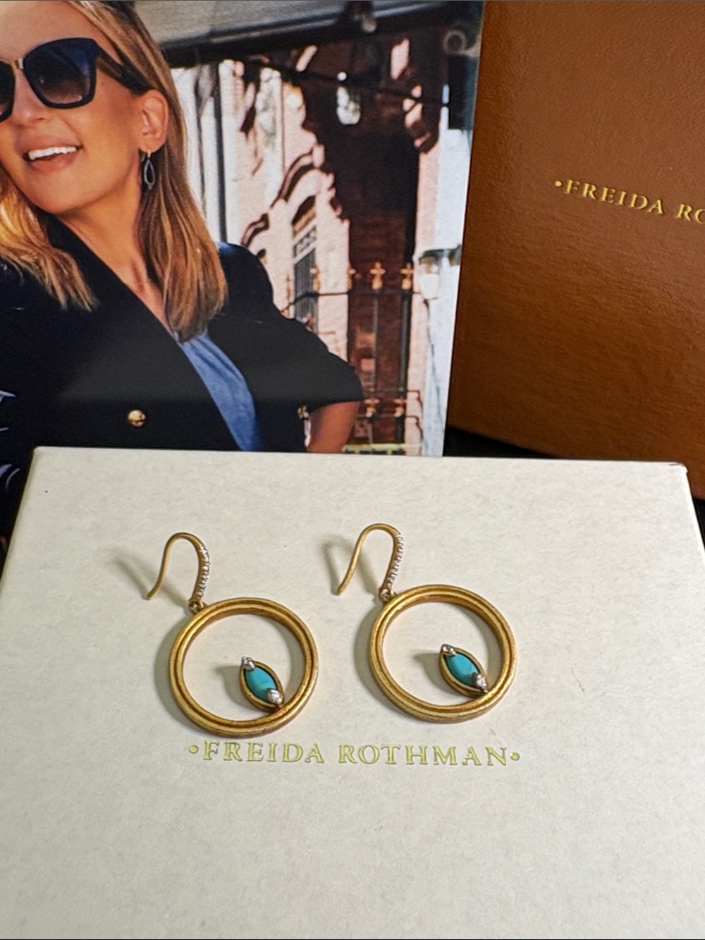 Freida Rothman Fleur Bloom Empire Turquoise Open Hoop Earrings